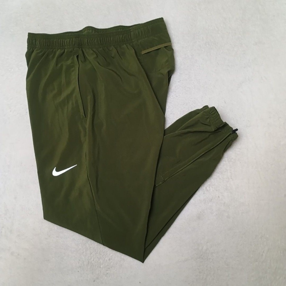 Nike Track Pants Mens M Green Running Dri-FIT Jogger Zip Challenger DB4110
